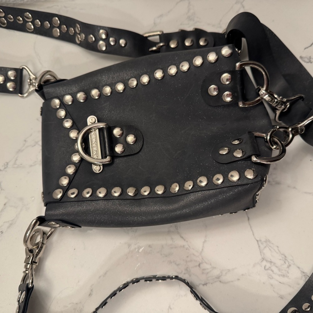 Studded Black Leather Crossbody Bag - Picture 6 of 8